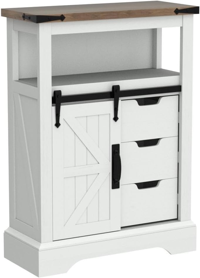 Bathroom Floor Cabinet, Farmhouse Storage Cabinet with Sliding Barn Door & Storage