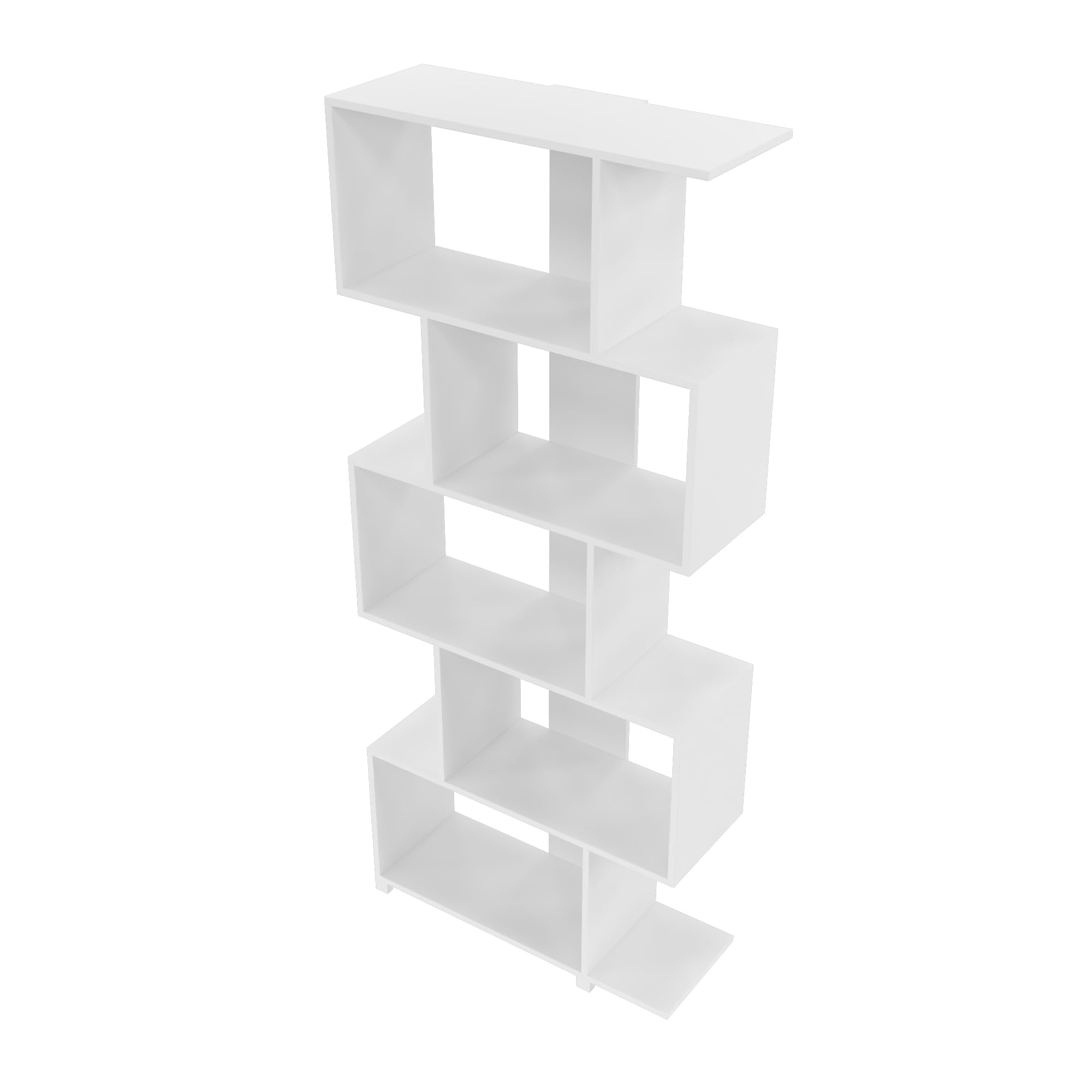 Comfort Petrolina Bookshelf with 5 Zig-Zag Cubbies & Open Shelves, Unique Mid Century Modern Bookcase, Ideal for Living Room, Office, Bedroom, Display Ornaments, Trophies, Photos, White