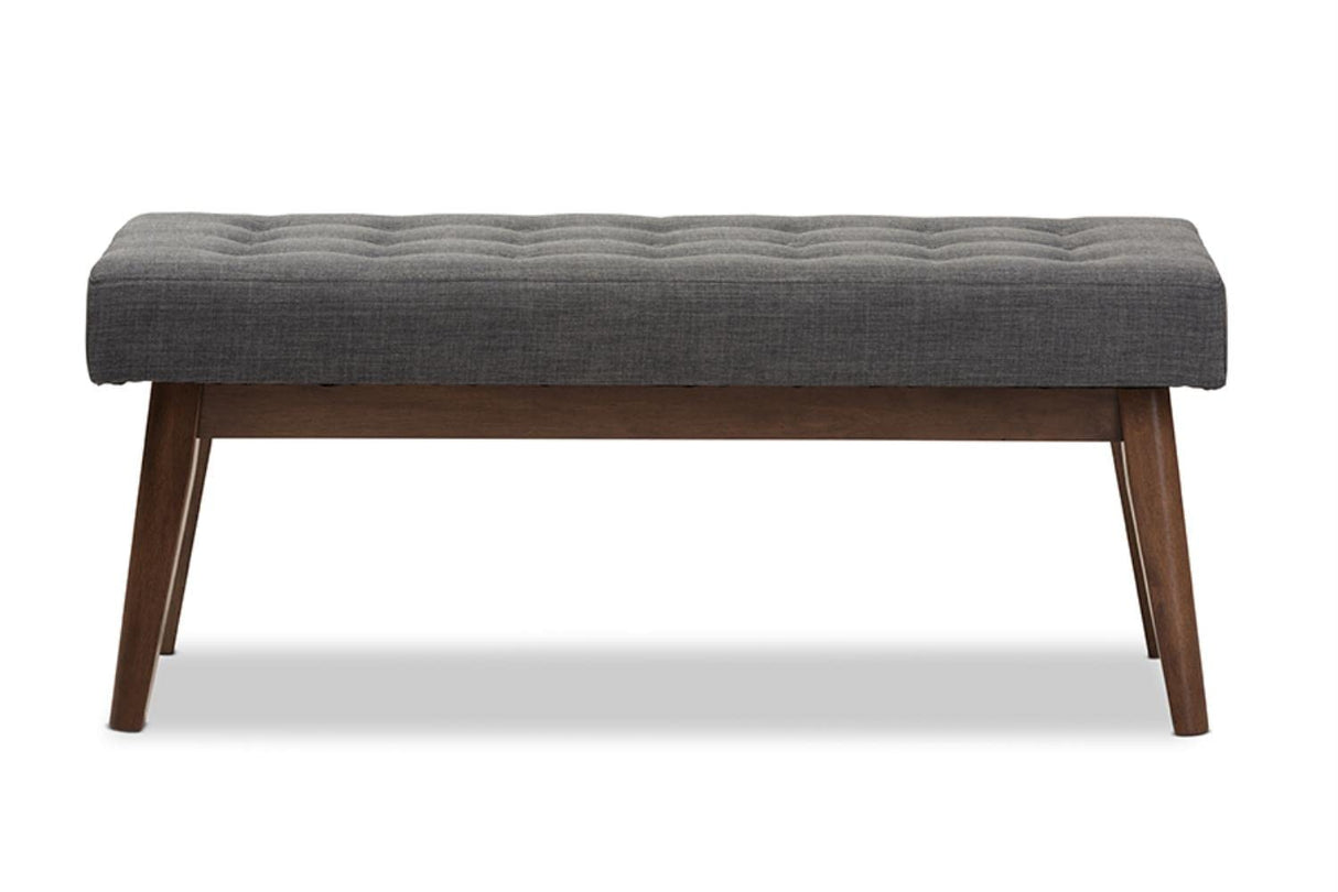 Elia Mid-Century Modern Walnut Wood Dark Grey Fabric Button-Tufted