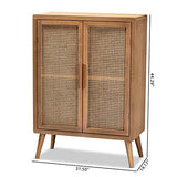 Mid-Century 2-Door Wood/Rattan Storage Cabinet in Oak
