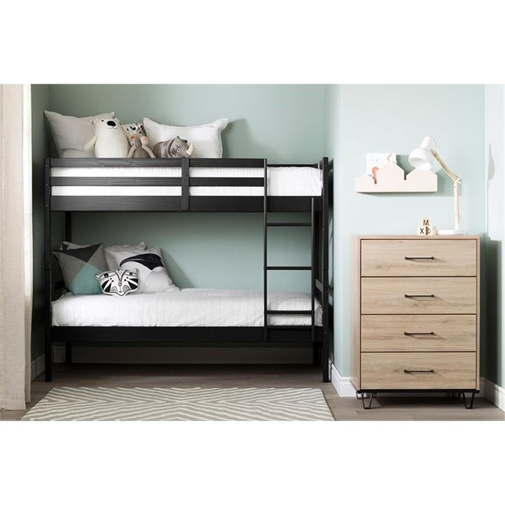 Row Contemporary Twin Over Twin Bunk Bed in Matte Black