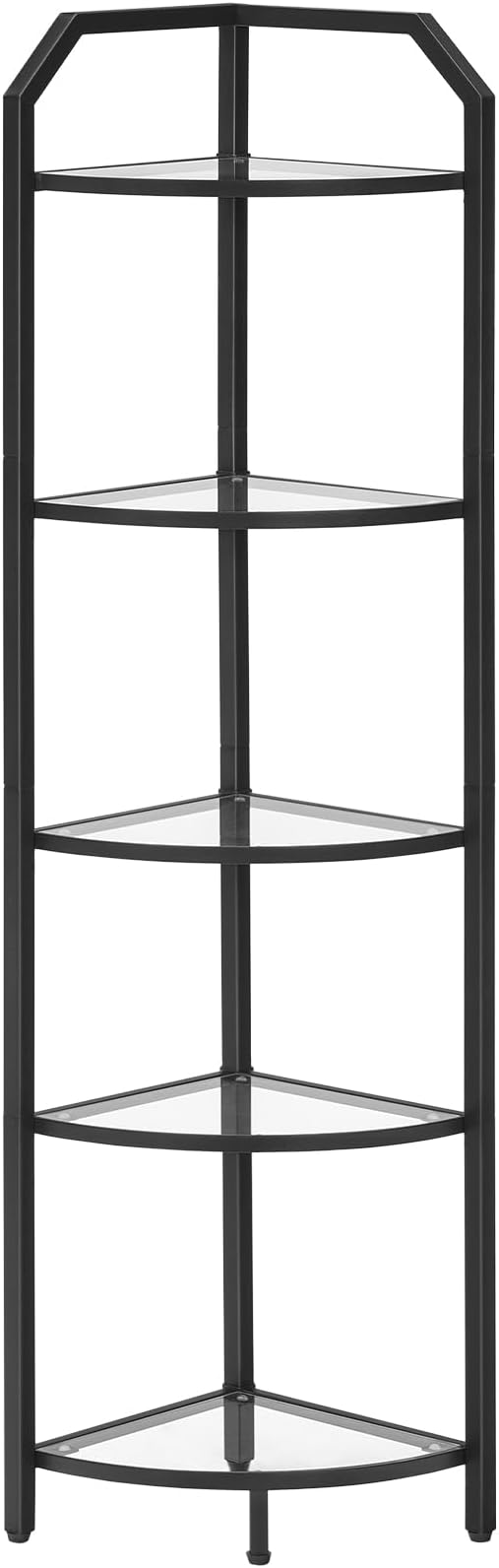 5-Tier Corner Shelf Stand, Gold Corner Bookshelf, Tempered Glass Shelves