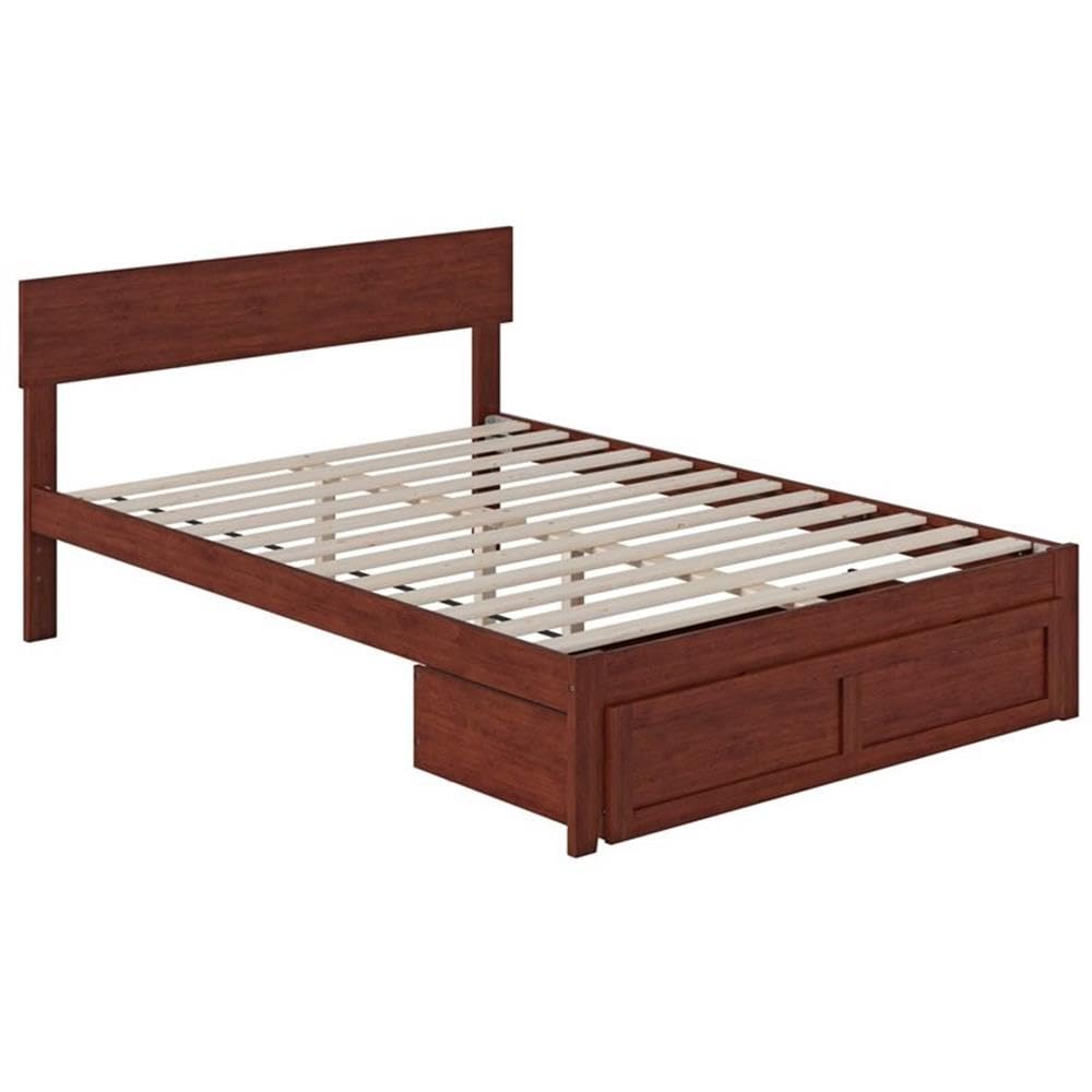 Solid Wood Full Bed with Foot Drawer in Walnut