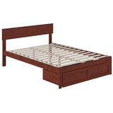Solid Wood Full Bed with Foot Drawer in Walnut