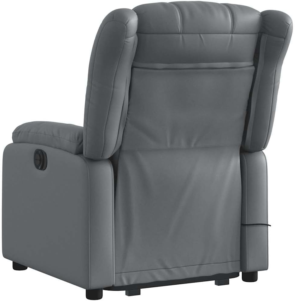 Leather Massage Recliner Chair - Power Lift Armchair, Manual Tilt, 6-Point Vibration, Side Pocket - Gray