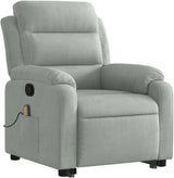 vidaXL Stand Up Light Gray Velvet Massage Recliner - Electric Power Lift Armchair with Manual Recline, 6-Point Vibration, Side Pocket, Comfy Seat