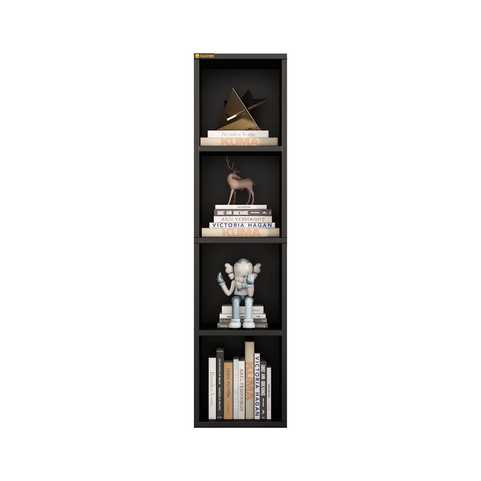 4 Cube Small Bookshelf, Narrow Storage Organizer Shelf, Wooden Corner Bookcase,