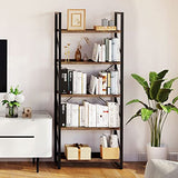 5-Tier Bookshelf, Freestanding Book Shelf, Industrial Minimalist Open Display Storage