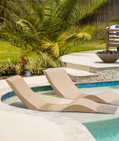 Aqua Outdoors- in-Pool Chaise Lounger - Pool & Sun Shelf Lounge Chair Designed for Water Depths Up to 9”-Compatible with All Types - Poolside & Sun Deck Tanning - Set of 2 - Sandstone Granite