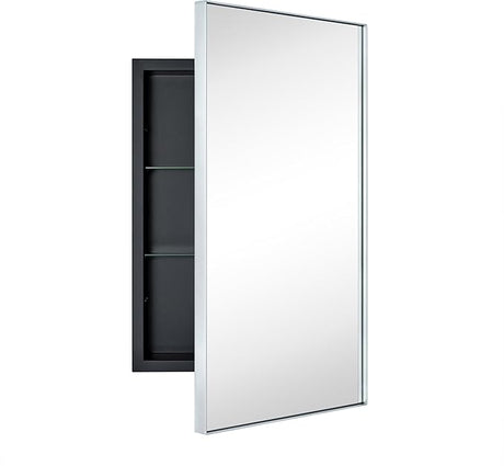 Recessed Mount 16x26'' Squared Rectangle Matt Black Bathroom Medicine Cabinet