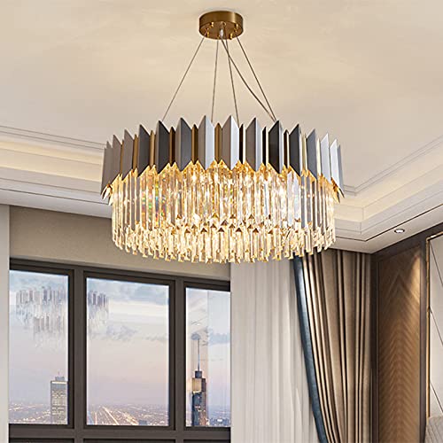 Luxurious Style Chrome 8 Bulbs Pendant Lighting Modern Crystal Drum Shaped Chandelier