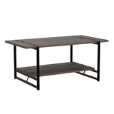 2-Tier Modern Industrial 41'' Large Wood Coffee Table with Storage Shelf