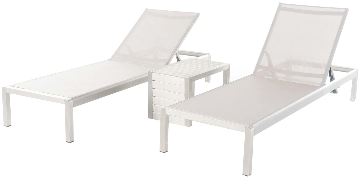 Cape Coral Mesh Chaise Lounge Set with Aluminum C-Shaped End Table, Grey / Silver