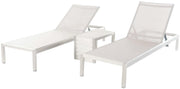 Cape Coral Mesh Chaise Lounge Set with Aluminum C-Shaped End Table, Grey / Silver