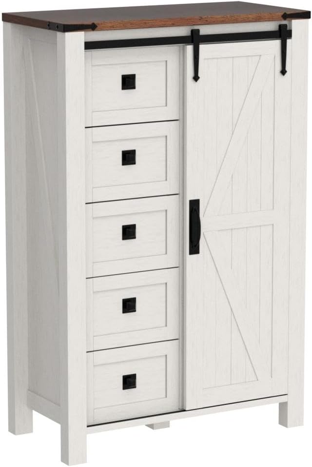 5 Drawers Dresser for Bedroom w Sliding Barn Door