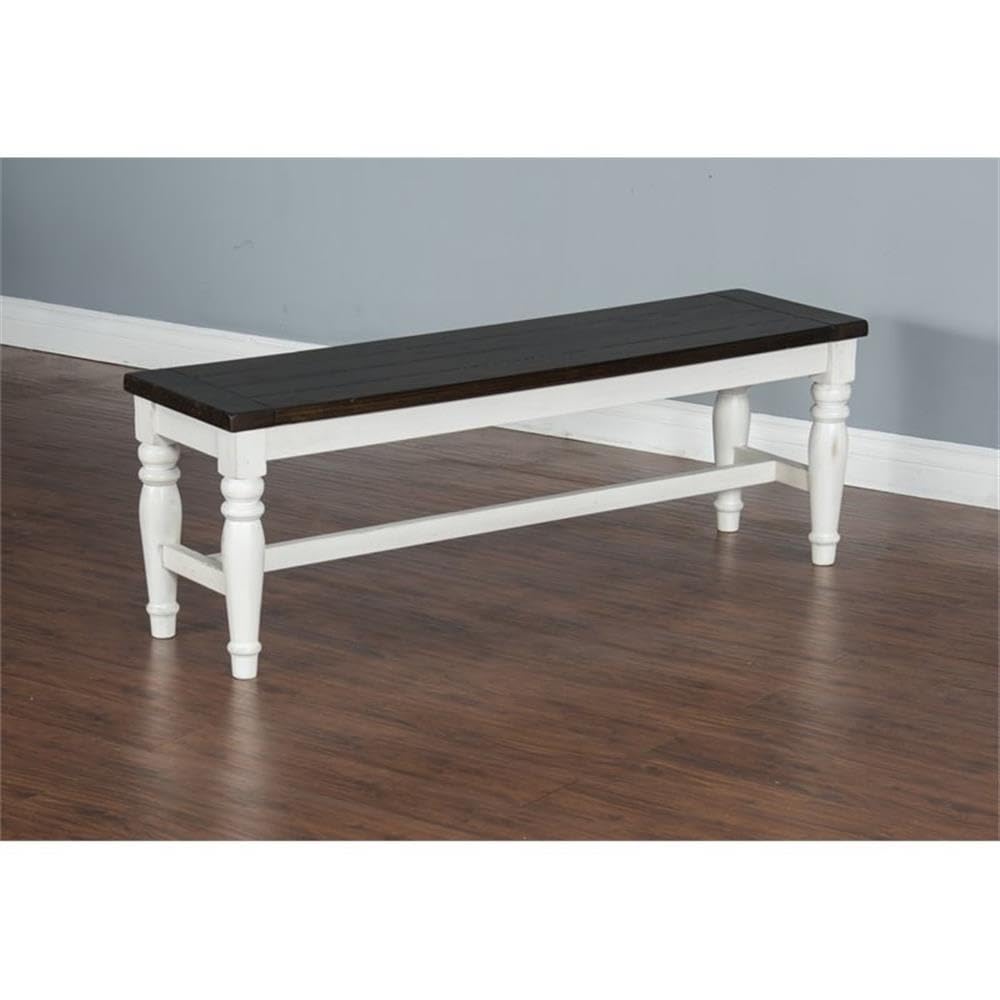 Carriage House 18" Wood Dining Bench in White/Dark Brown