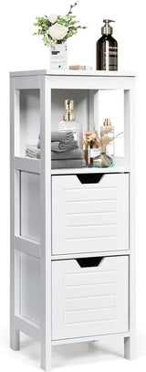 Bathroom Storage Cabinet, Freestanding Wooden Side Storage Cabinet with 2 Adjustable Drawers,