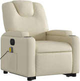 Electric Massage Recliner Chair - Cream Faux Leather Stand-up Armchair with Vibration Massage, Power Lift, Cup Holders for Living Room Comfort