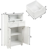 Bathroom Floor Cabinet, Storage Cabinet w/Open Shelf, 2 Doors & 2 Adjustable Drawers,