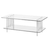 Long Glass Top Coffee Table - Modern Decorative Accent Metal Rectangular Furniture