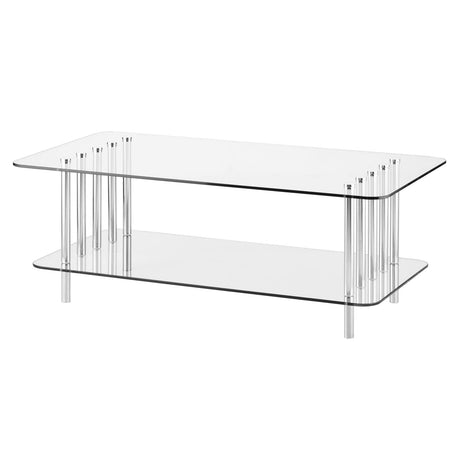 Long Glass Top Coffee Table - Modern Decorative Accent Metal Rectangular Furniture