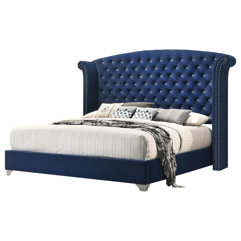 4-Piece Contemporary Velvet Queen Bedroom Set in Blue