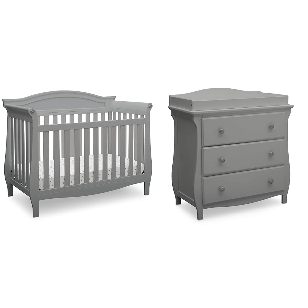 Lancaster 4-in-1 Convertible Baby Crib & 3 Drawer Dresser with Changing Top, Grey