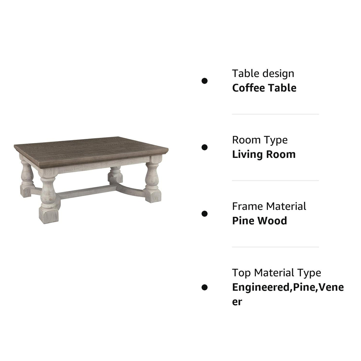 Havalance Farmhouse Rectangular Coffee Table, Gray & White with Weathered Finish