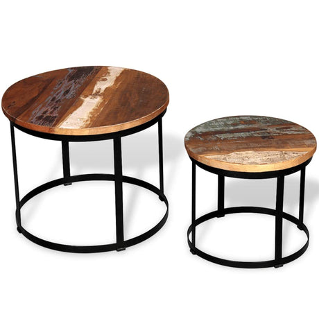 Two Piece Coffee Table Set Round Rough Mango Wood/Solid Reclaimed Wood