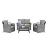 4-Piece Grey Waterproof PE Wicker Outdoor Sectional Sofa Set
