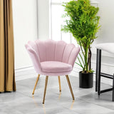 Wahson Velvet Upholstered Living Room Chair, Comfy Accent Seashell Chair Light Pink Barrel Vanity Chair with Seashell Back & Gold Legs, Retro Leisure Accent Barrel Chair, Light Pink