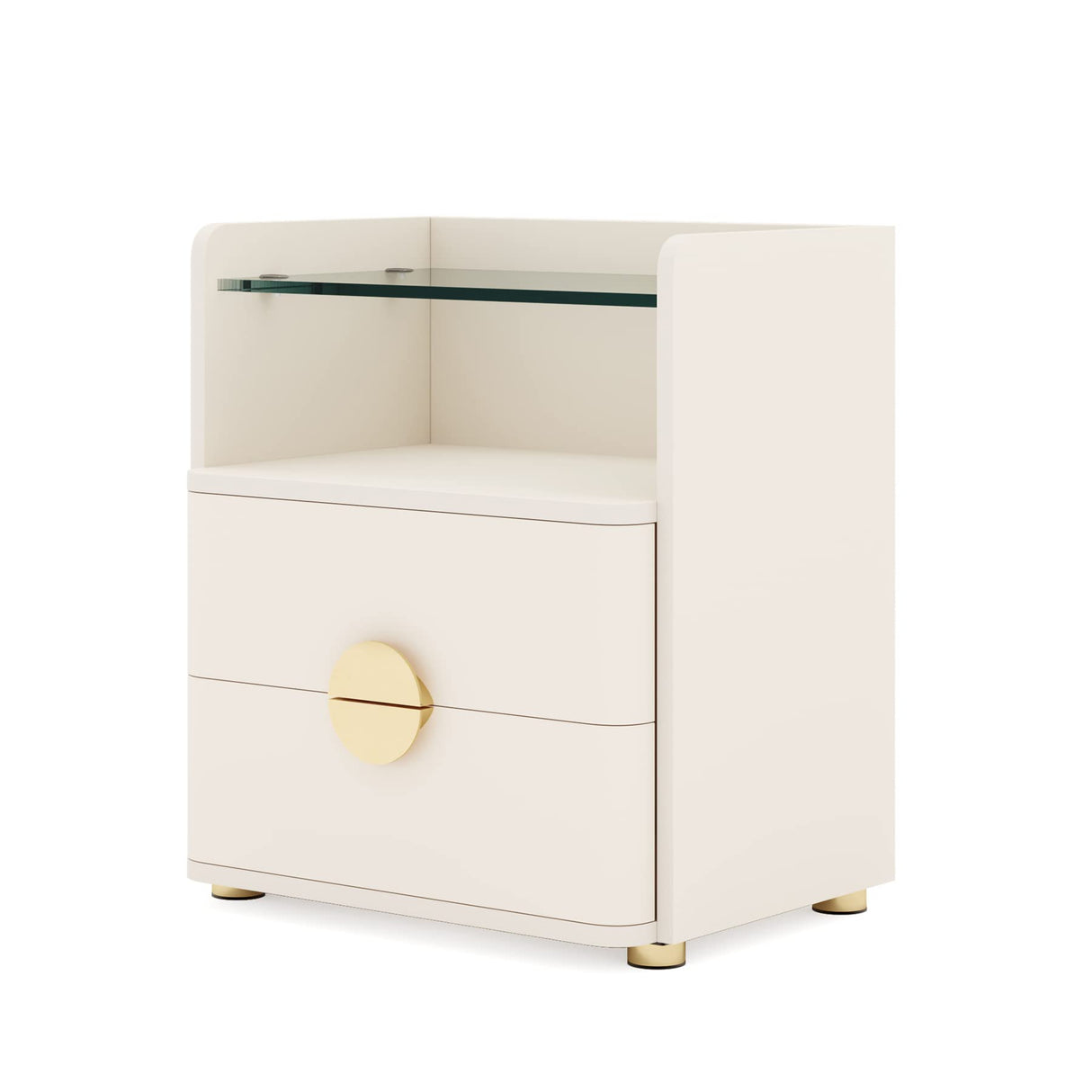 Nightstands Set of 2, Modern Night Stand with Open Tempered Glasses Storage Space,