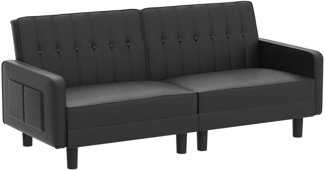 Futon Sofa Bed Couch and Sleeper Sofas for Living Room, Faux Leather Convertible