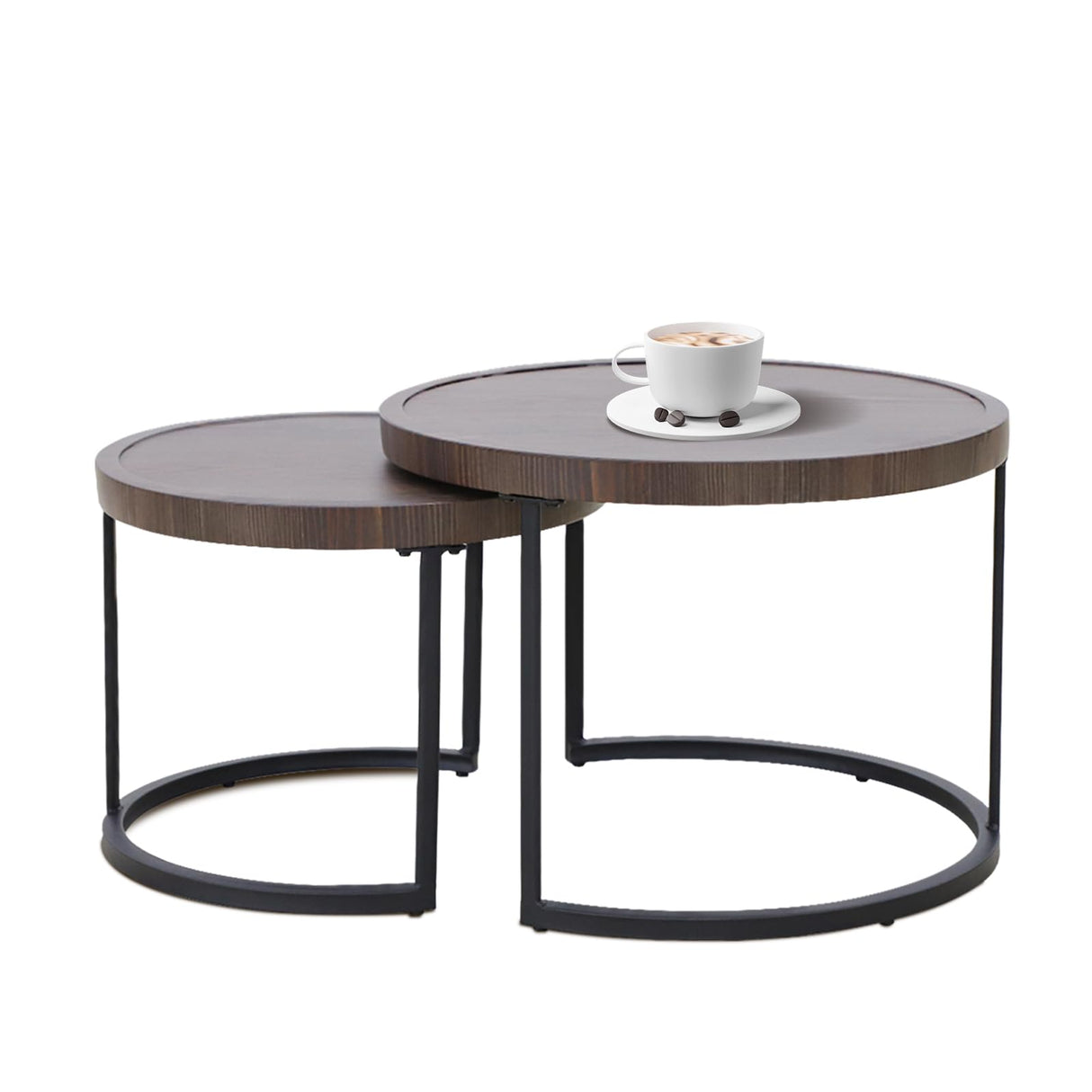 Sand Dune Modern Nesting Coffee Table Set of 2, Round Patio Wood Side Table