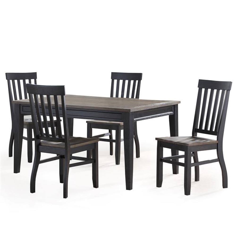 Raven Noir 5pc Dining Table Set, Driftwood Finish, 60" Rectangular Table 4 Side Chairs,