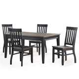 Raven Noir 5pc Dining Table Set, Driftwood Finish, 60" Rectangular Table 4 Side Chairs,