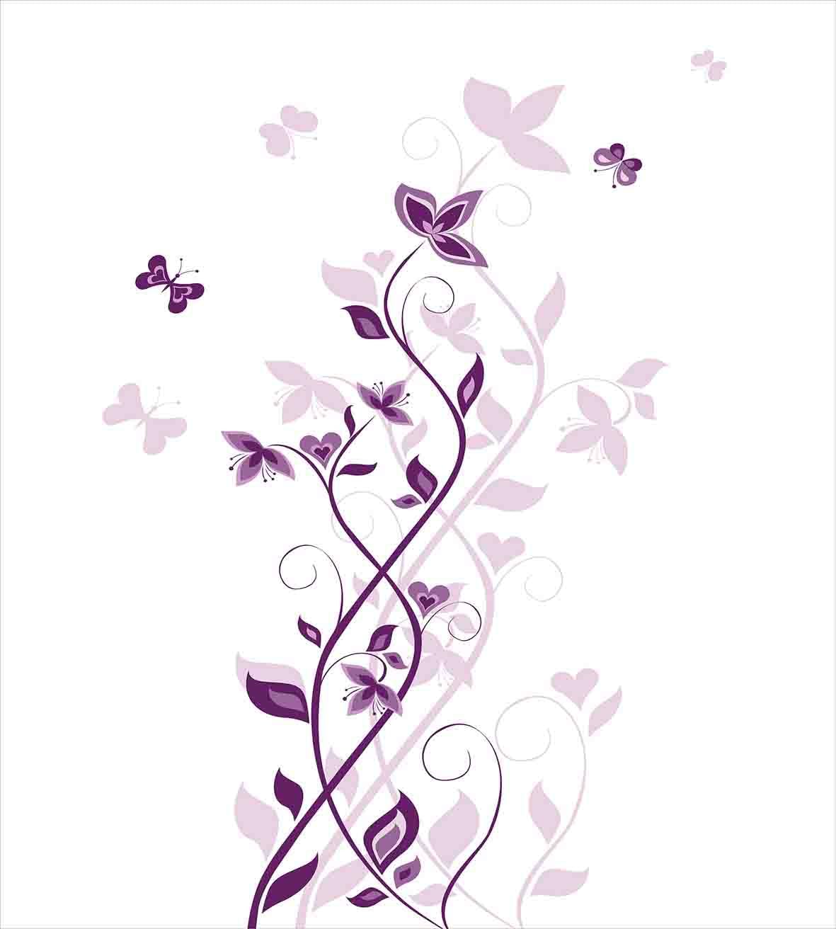 Spring Duvet Cover Set, Violet Tree Swirling Lilac Blooms with Butterfly Ornamental