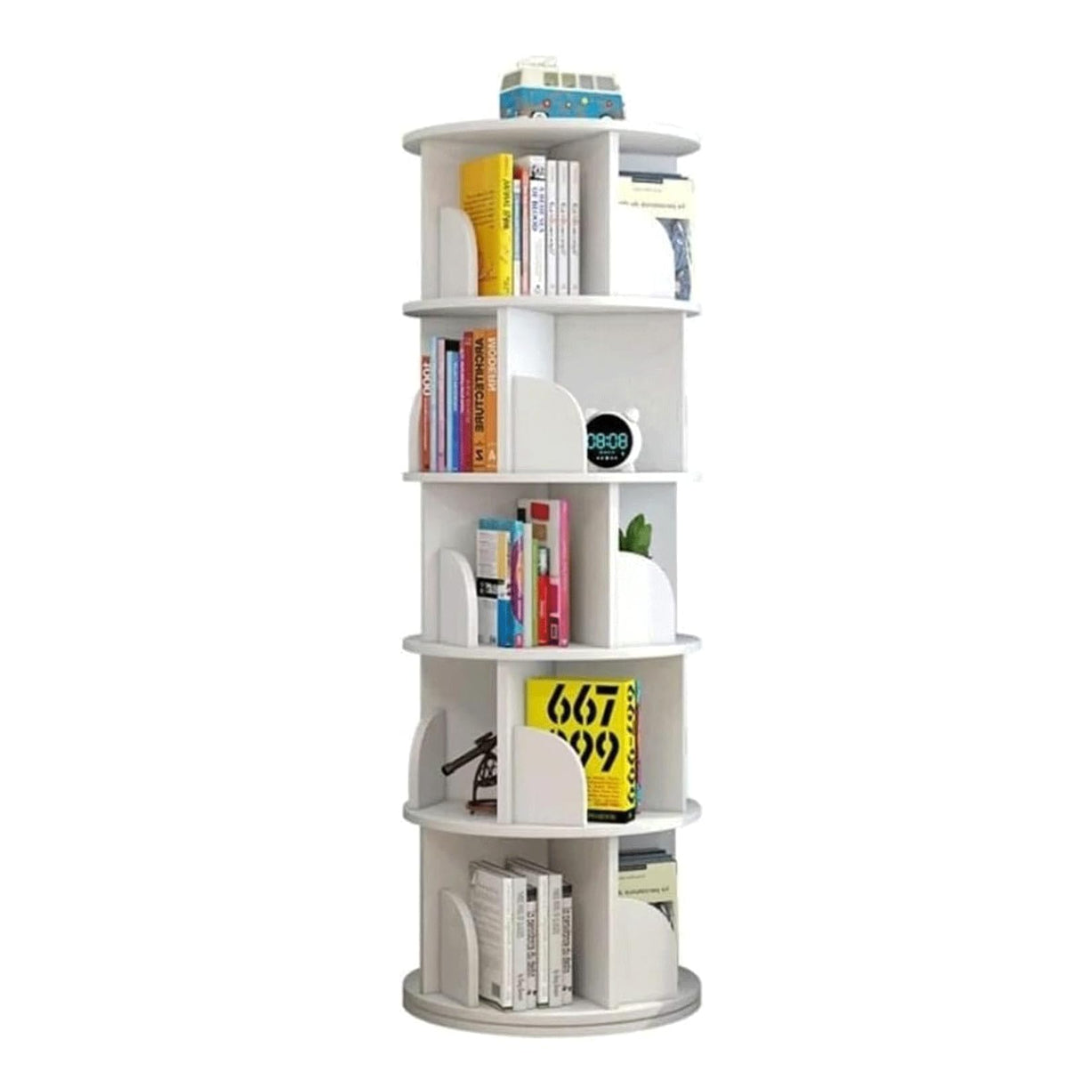 Bookcases 360° Rotating Bookshelf Round Standing Bookcase 5 Tiers Book Rack for