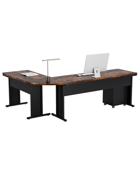 82.67" Long Executive Desk Large L-Shaped Computer Office Desk with 3-Drawer Mobile