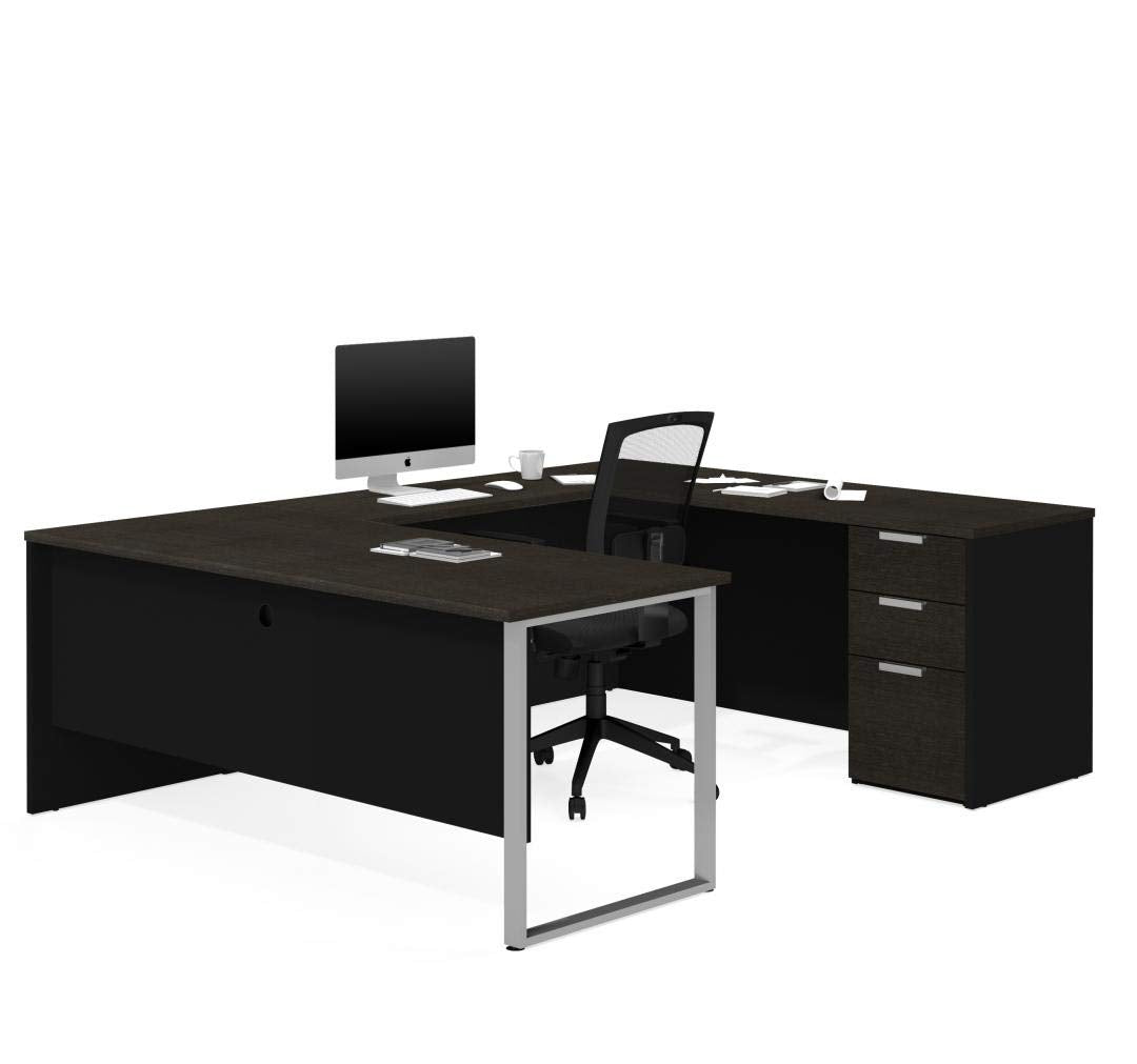 Pro-Concept Plus U-Shaped Executive Desk with Pedestal, Deep Grey & Black