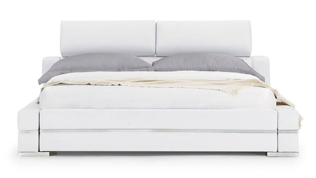 Hera Genuine White Leather Platform Bed with Adjustable Headrests - King