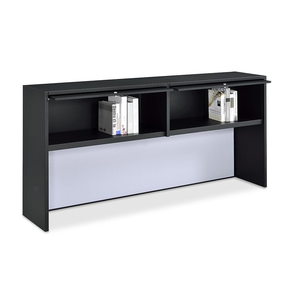 Carbon L Shaped Executive Office Desk with Hutch - Durable Laminate Computer Desk