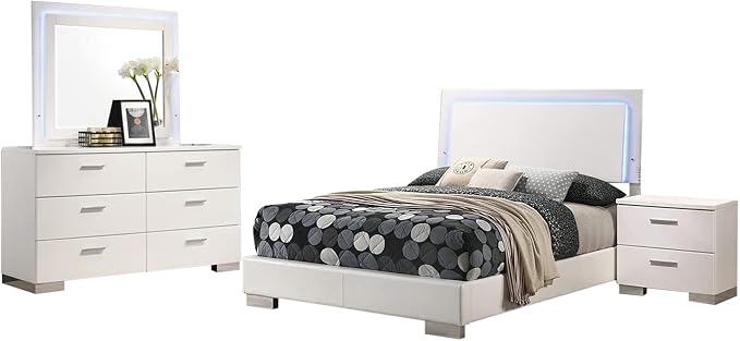 Felicity Full Bed 4-Piece Set, White High Gloss