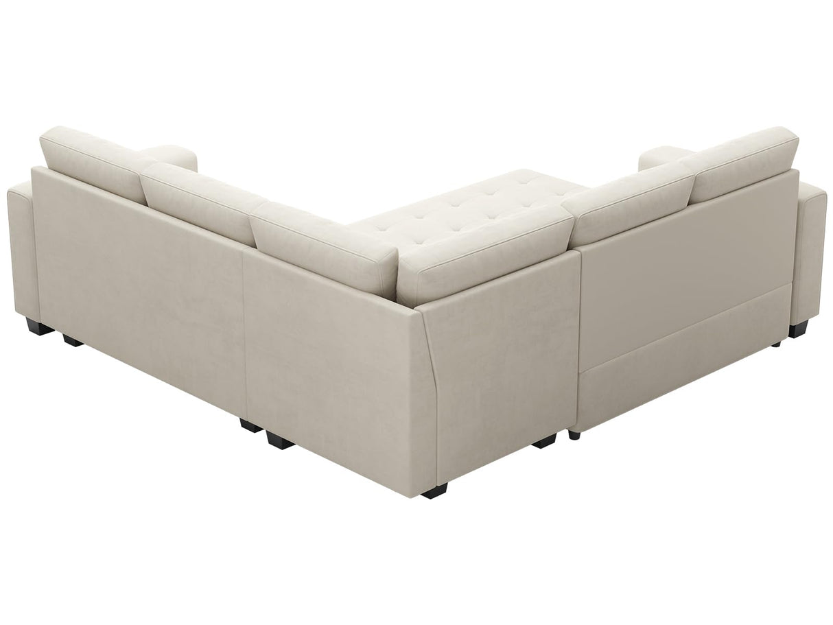 Belffin Modular Sectional Sleeper Sofa with Pull Out Couch Bed Velvet Convertible L Shaped Sectional Couch for Living Room Apartment Beige