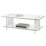 Long Glass Top Coffee Table - Modern Decorative Accent Metal Rectangular Furniture