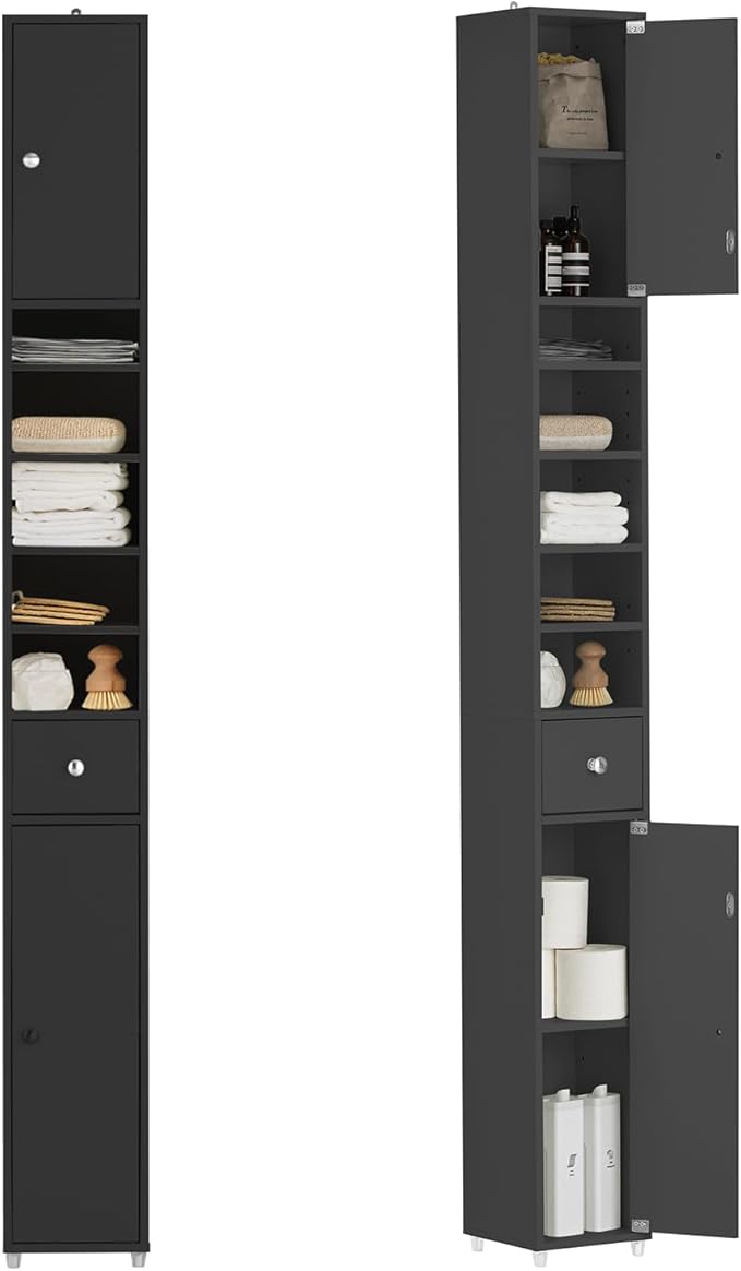 Bathroom Tall Slim Cabinet with 2 Drawers & 2 Doors, Bathroom Shelf