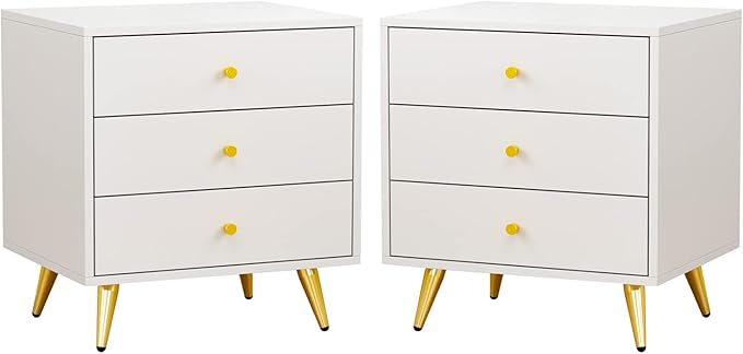 Set of 2 Nightstands with 3 Drawers, Modern Bedside Table Versatile End Side Table