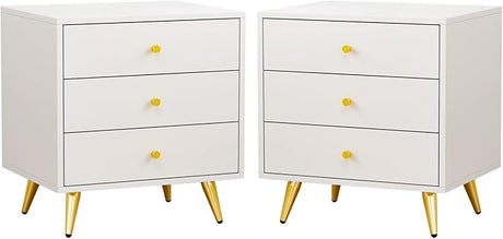 Set of 2 Nightstands with 3 Drawers, Modern Bedside Table Versatile End Side Table