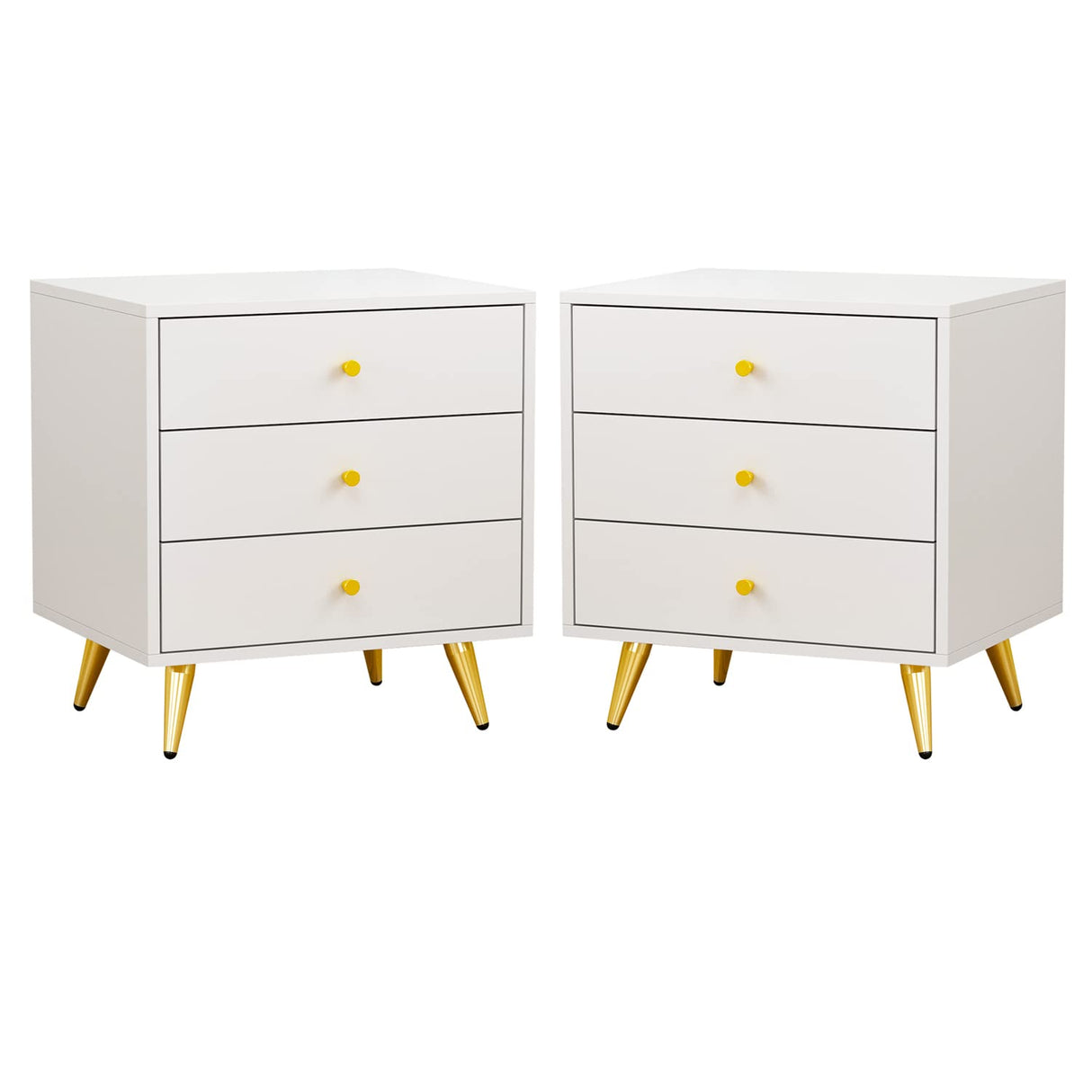 Set of 2 Nightstands with 3 Drawers, Modern Bedside Table Versatile End Side Table