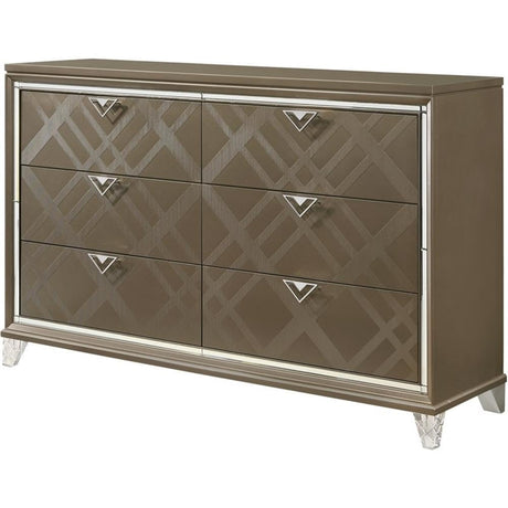 6-Drawers Wood Bedroom Dresser with Acrylic Legs in Dark Champagne